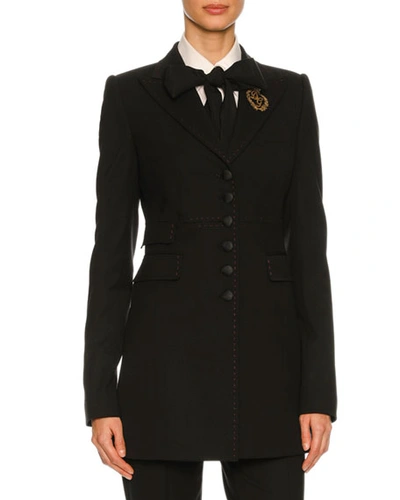 Dolce & Gabbana Virgin Wool Blazer With Crest, Black