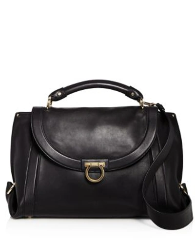 Shop Ferragamo Soft Sofia Leather Satchel In Nero Black/gold