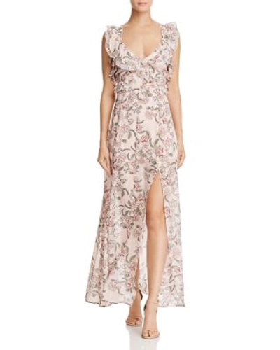 For Love & Lemons Bee Balm Ruffled Maxi Dress In Pink Floral