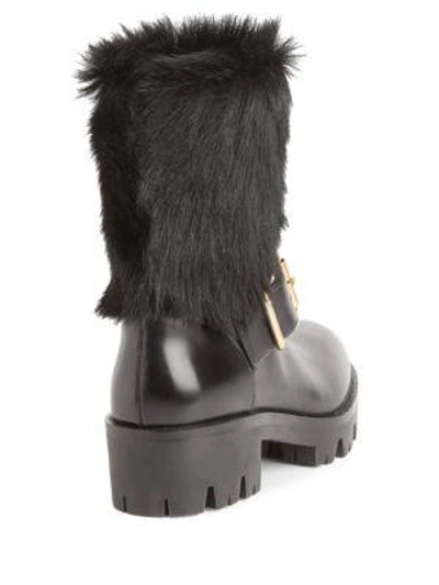 Shop Prada Shearling & Leather Moto Boots In Black