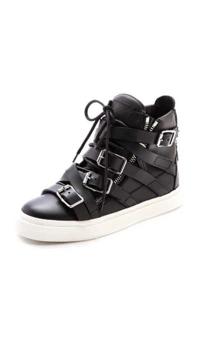 Giuseppe Zanotti London Buckles Leather Sneakers In Black