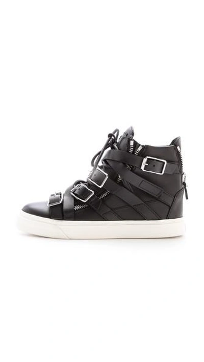 Shop Giuseppe Zanotti Buckle London High Top Sneakers In Black