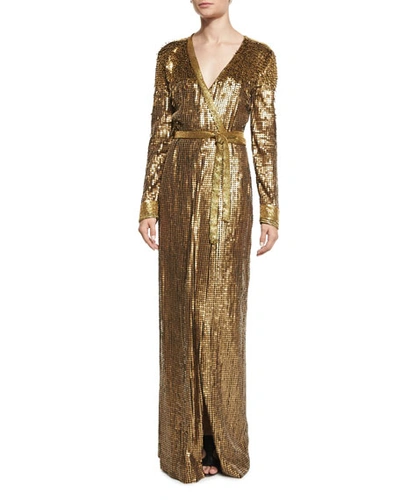 Diane Von Furstenberg Ariel Armour Embellished Wrap Dress, Gold | ModeSens