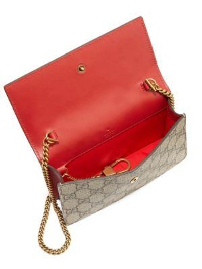 Shop Gucci Cherry-embellished Gg Supreme Mini Chain Shoulder Bag In Beige-multi