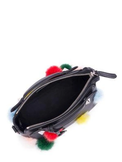 Shop Fendi Mini By The Way Mink Fur Pom-pom & Leather Boston Bag In Black-multi