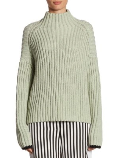 Shop Victoria Victoria Beckham Wool Turtleneck Sweater In Mint Black