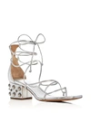 MICHAEL KORS Ayers Metallic Lace Up Studded Block Heel Sandals,1807008SILVER