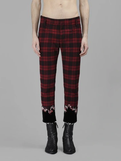 Shop Haider Ackermann Men's Red Checked Embroidered Hem Trousers