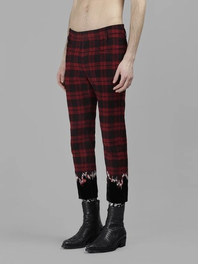 Shop Haider Ackermann Men's Red Checked Embroidered Hem Trousers