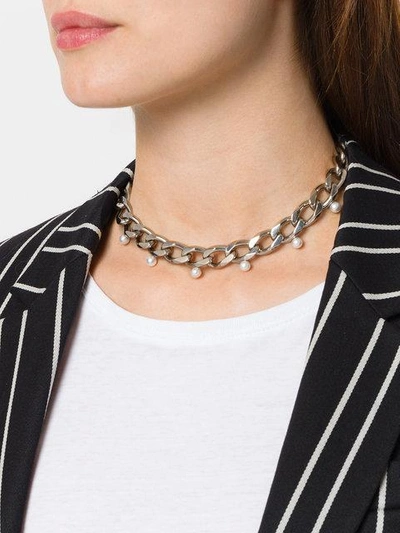 Shop Givenchy Obsedia Faux Pearl Necklace In Metallic