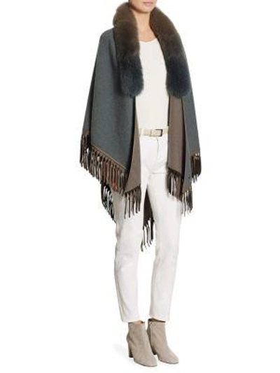 Shop Loro Piana Flamenco Duo Cashmere & Fox Fur Cape In Antique Grey