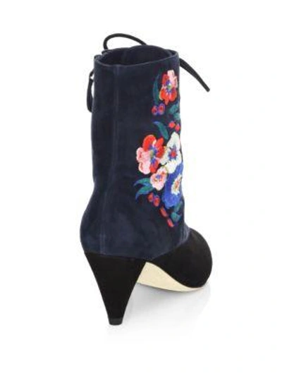 Shop Tory Burch Cassidy Lace-up Embroidered Velvet Booties In Black