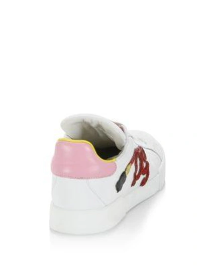 Shop Dolce & Gabbana Embellished Lipstick Sneakers In White-pink
