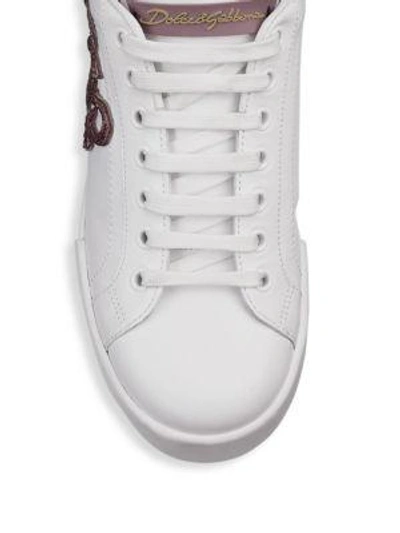 Shop Dolce & Gabbana Embellished Lipstick Sneakers In White-pink