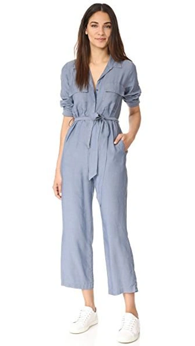 Shop L Agence Delia 3/4 Sleeve Jumpsuit In Pacific