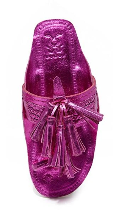 Figue Metallic Scaramouche Sandals In Metallic Pink | ModeSens