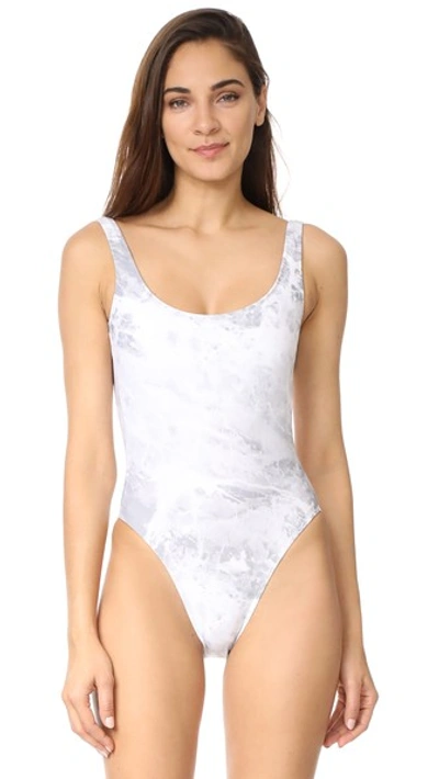 Norma Kamali Super Low Back Swimsuit In White Marble