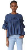 GOEN J CREW NECK RUFFLE TEE