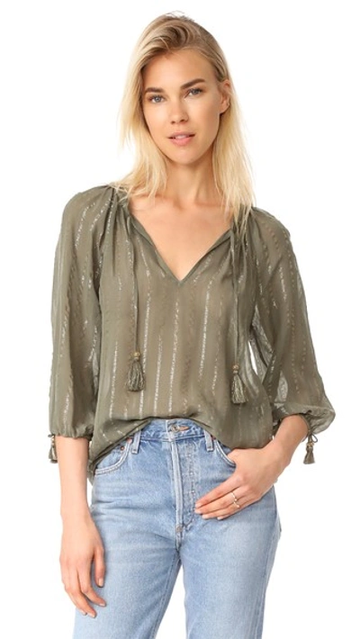 Joie Julianie Split-neck Silk Top, Fatigue