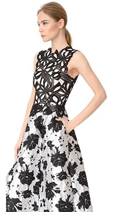 Shop Monique Lhuillier Sleeveless Dress In Noir/silk White