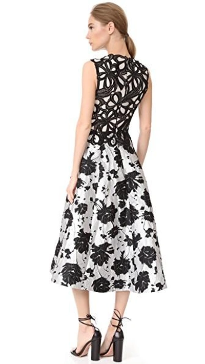 Shop Monique Lhuillier Sleeveless Dress In Noir/silk White