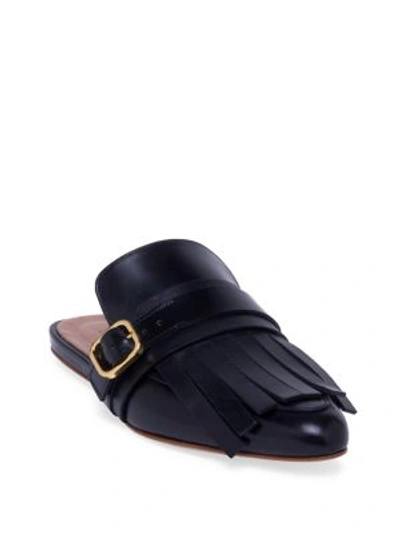 Shop Marni Leather Tassel Slides In Black