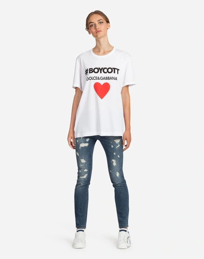 Dolce & Gabbana Boycott Printed Cotton Jersey T-shirt In White