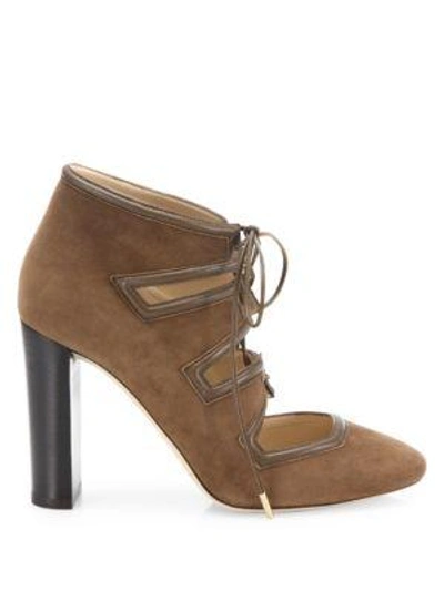 Shop Jimmy Choo Latch 100 Suede & Leather Lace-up Pumps In Brown