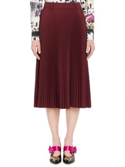 Prada Twill Divisa Pleated Midi Skirt In Burgundy