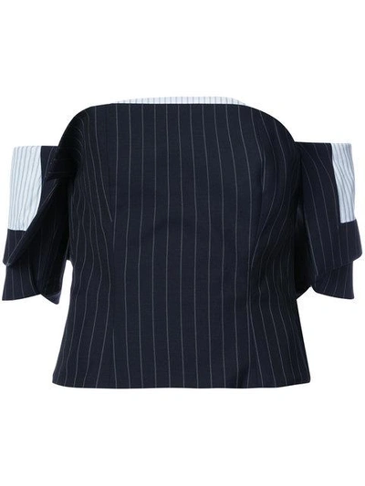 Shop Monse Bardot Pinstriped Shirt Bustier In Blue