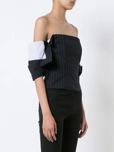 Shop Monse Bardot Pinstriped Shirt Bustier In Blue