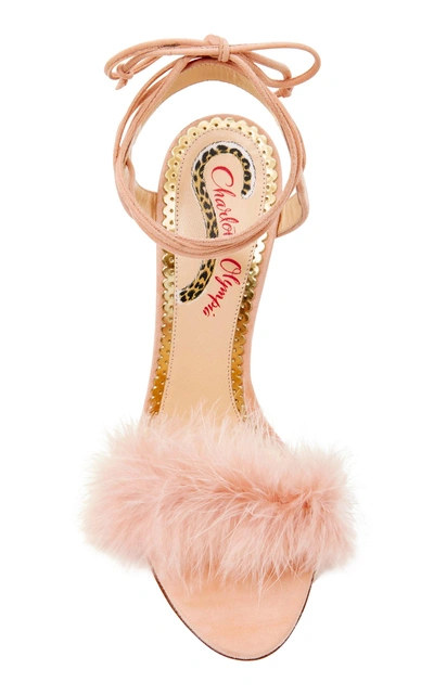 Shop Charlotte Olympia Salsa Feather-trimmed Suede Sandals