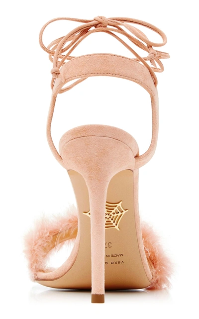 Shop Charlotte Olympia Salsa Feather-trimmed Suede Sandals