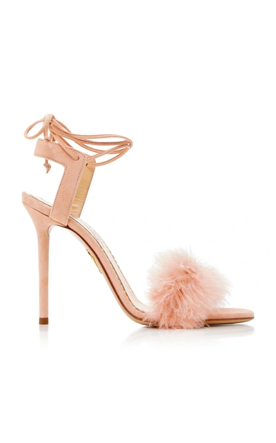 Shop Charlotte Olympia Salsa Feather-trimmed Suede Sandals