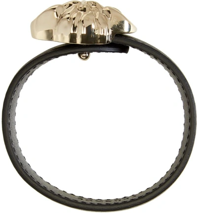 Shop Versace Black & Gold Leather Medusa Bracelet