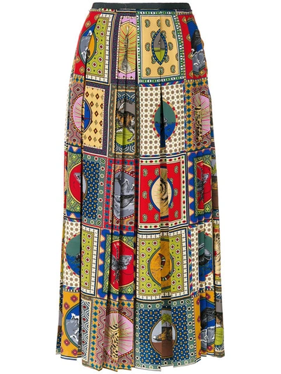Gucci Pleated Tarot Card Silk Skirt In Multi Print