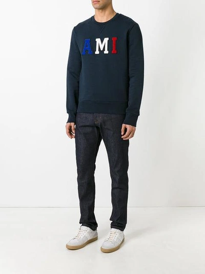 Shop Ami Alexandre Mattiussi Ami Logo Sweatshirt - Blue