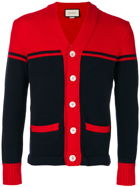 Gucci Wool Cardigan W/ Tiger Patch On Back In Blue | ModeSens