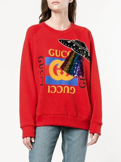 Shop Gucci Ufo Embroidered Sweatshirt In Red