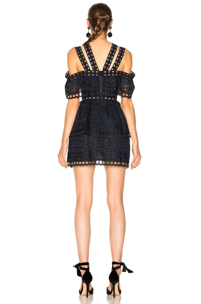 Shop Self-portrait Embroidered Tiered Mini Dress In Blue