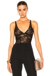 FLEUR DU MAL FLEUR DU MAL CHAT NOIR LACE PLUNGE BODYSUIT IN BLACK. ,BS0051