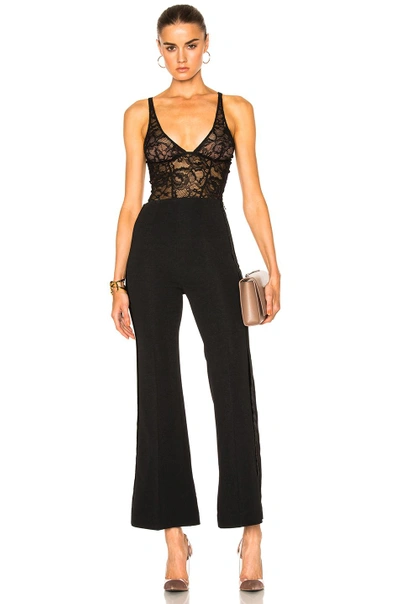 Shop Fleur Du Mal Chat Noir Lace Plunge Bodysuit In Black.