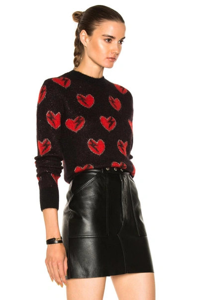 Shop Saint Laurent Heart Print Sweater In Black