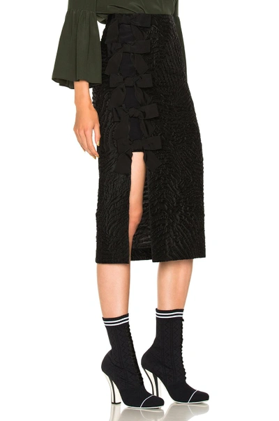 Shop Fendi Bow Detail Slit Pencil Skirt In Black