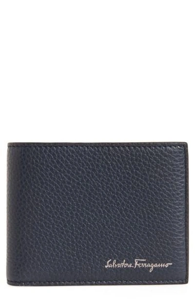 Shop Ferragamo Firenze Leather Bifold Wallet In Lavagna Blue/ Grey