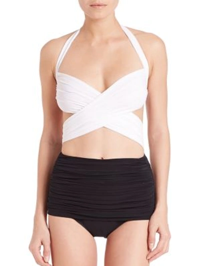 Shop Norma Kamali One-piece Bill Mio Swimsuit In White-black