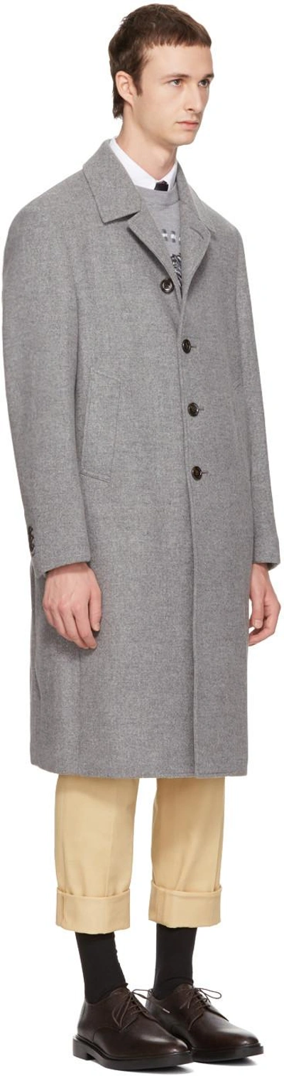 Shop Thom Browne Grey Long Relaxed Bal Collar Coat