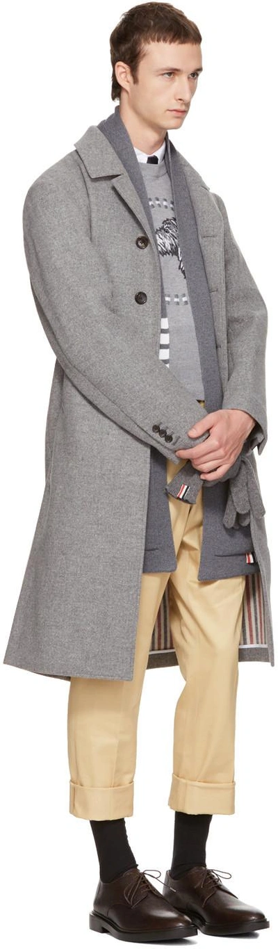 Shop Thom Browne Grey Long Relaxed Bal Collar Coat