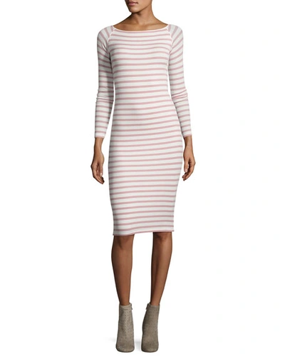 Atm Anthony Thomas Melillo Modal Rib Long-sleeve Striped Dress, White/pink