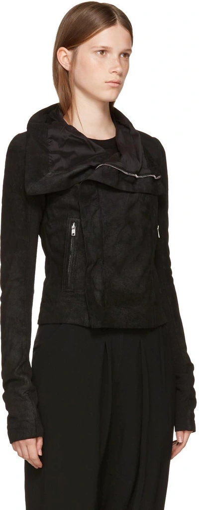 Shop Rick Owens Black Leather Classic Biker Jacket